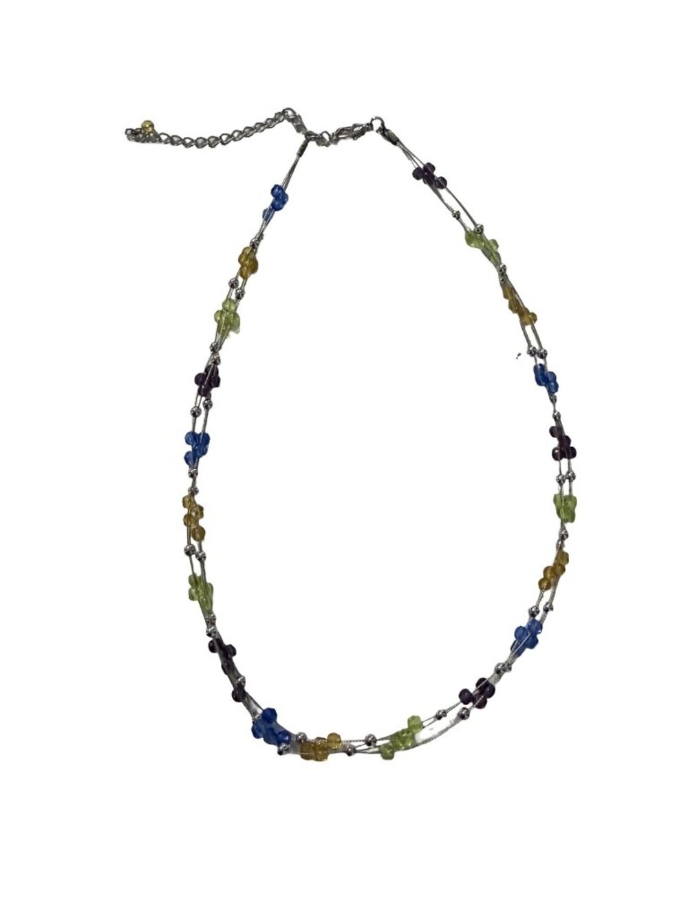 Lia Sophia Multicolor Beaded Multi Strand Necklace 14 Inch Silver Tone